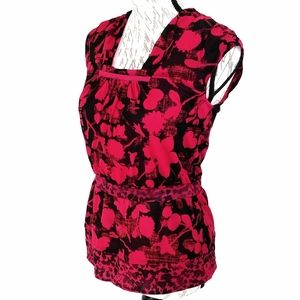 DKNY Red&Black Square neck sleeveless Blouse